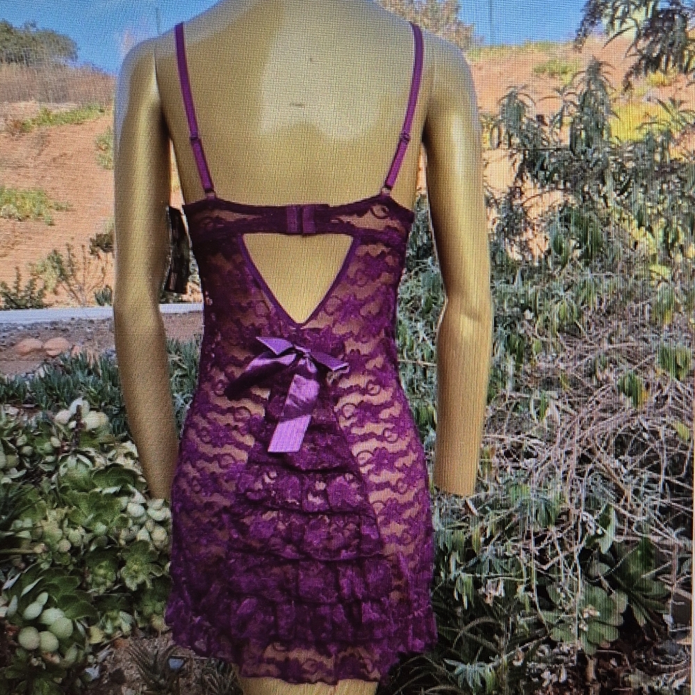 Nice or Naughty lace & ruffle teddy slip underwire bra Purple Large